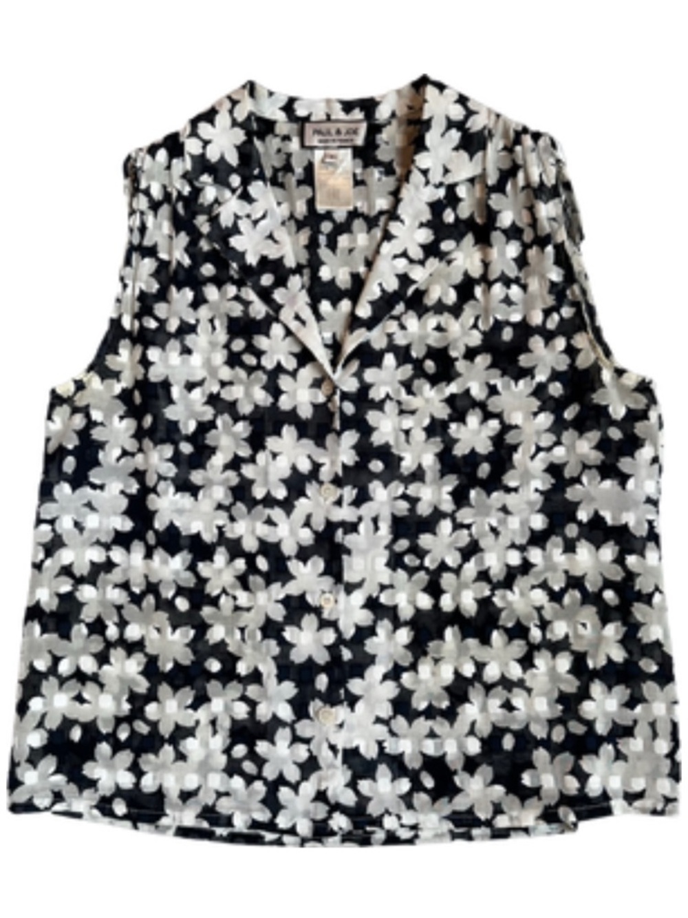 Paul & Joe Navy Floral Button-Front Sleeveless Shirt